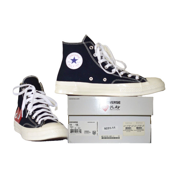C5 NEW CONVERSE PLAY COMME DES GARCONS Black Canvas Sneaker Shoes Size 11 $125 - Picture 1 of 9